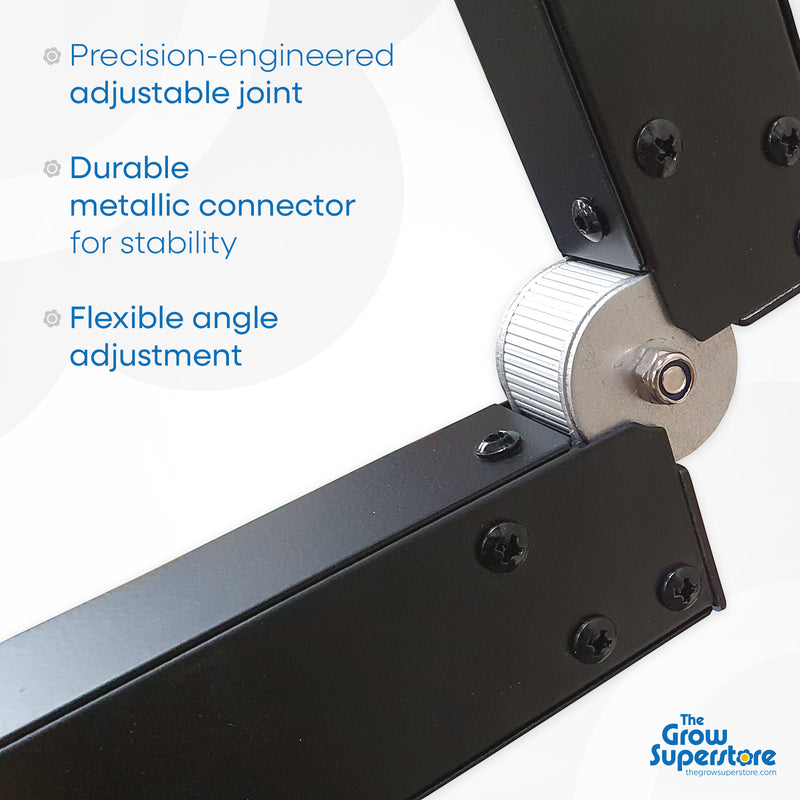 Close-up of DimLux LED grow light adjustable joint showcasing durability, stability, and precision engineering features.