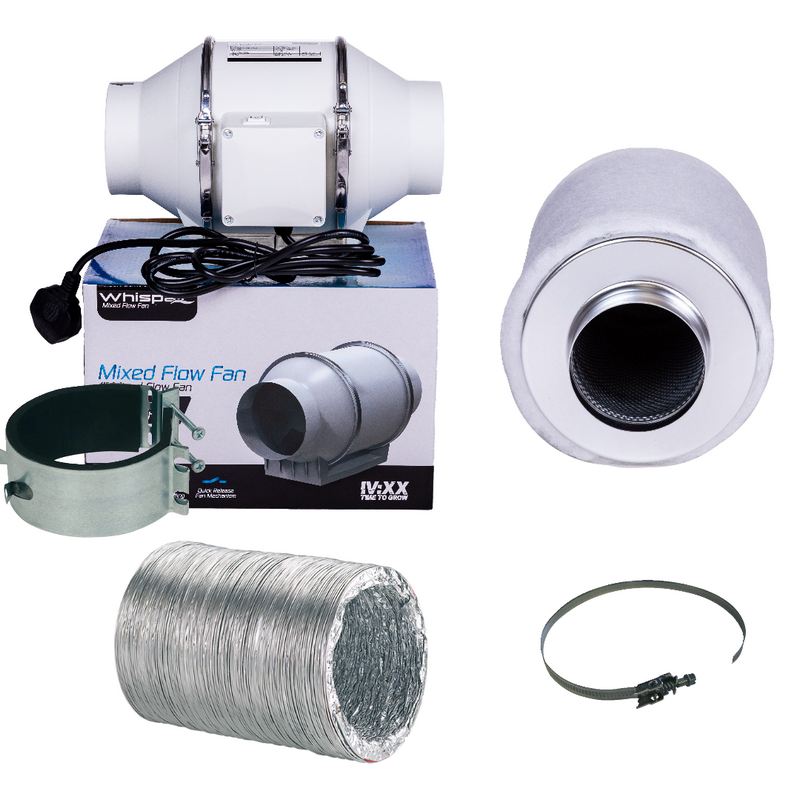 Whispair Mixed Flow Fan & Filter Kit With Ducting And Clamps