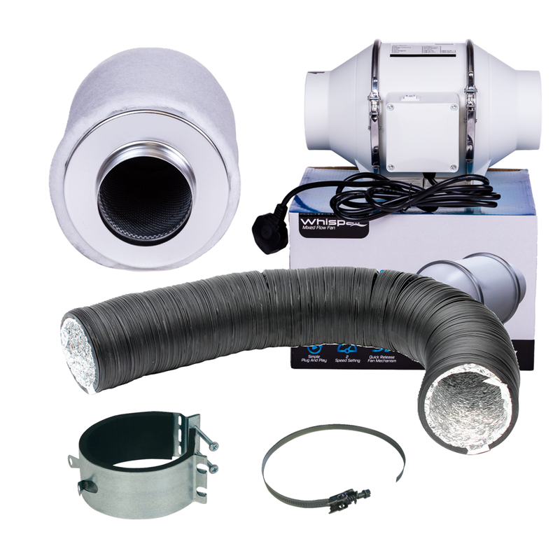 Whispair Mixed Flow Fan & Filter Kit With Ducting And Clamps